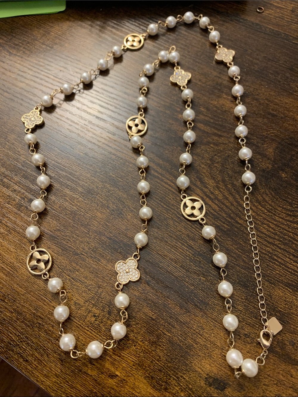 Park Lane Gold-Tone Pearl Station Necklace with Floral Medallions